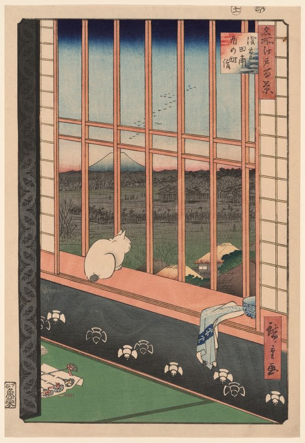 Asakusa Rice Fields and Torinomachi Festival (Asakusa tanbo Torinomachi mode), from the series "One Hundred Famous Views of Edo (Meisho Edo hyakkei)" by Utagawa Hiroshige