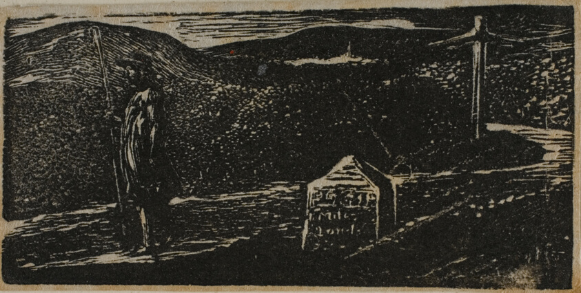 Colinet's Journey: Milestone Marked LXII Miles to London, from The Pastorals of Virgil by William Blake