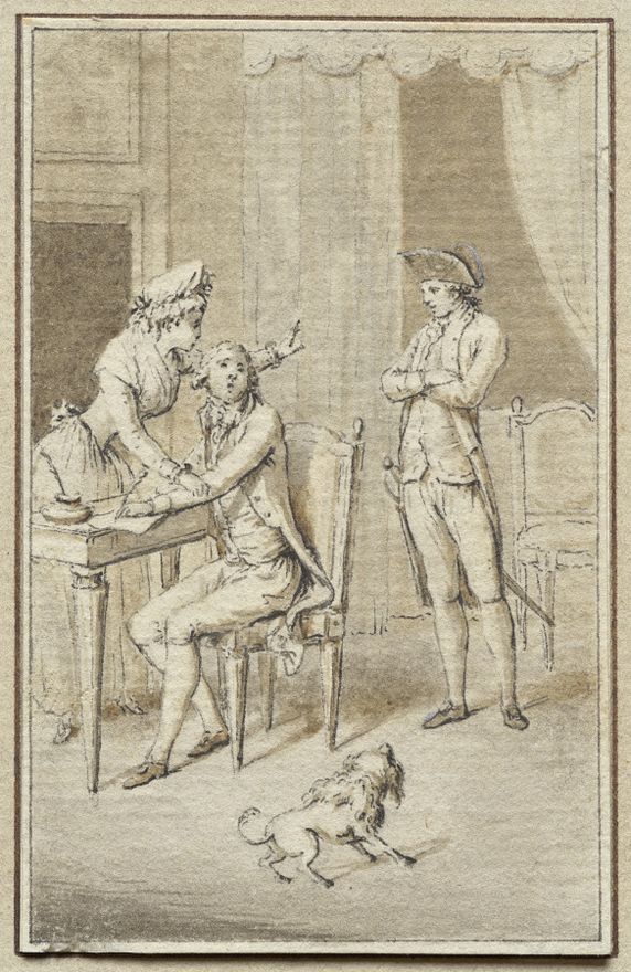 Three Figures with a Dog by Jean-Michel the Younger Moreau