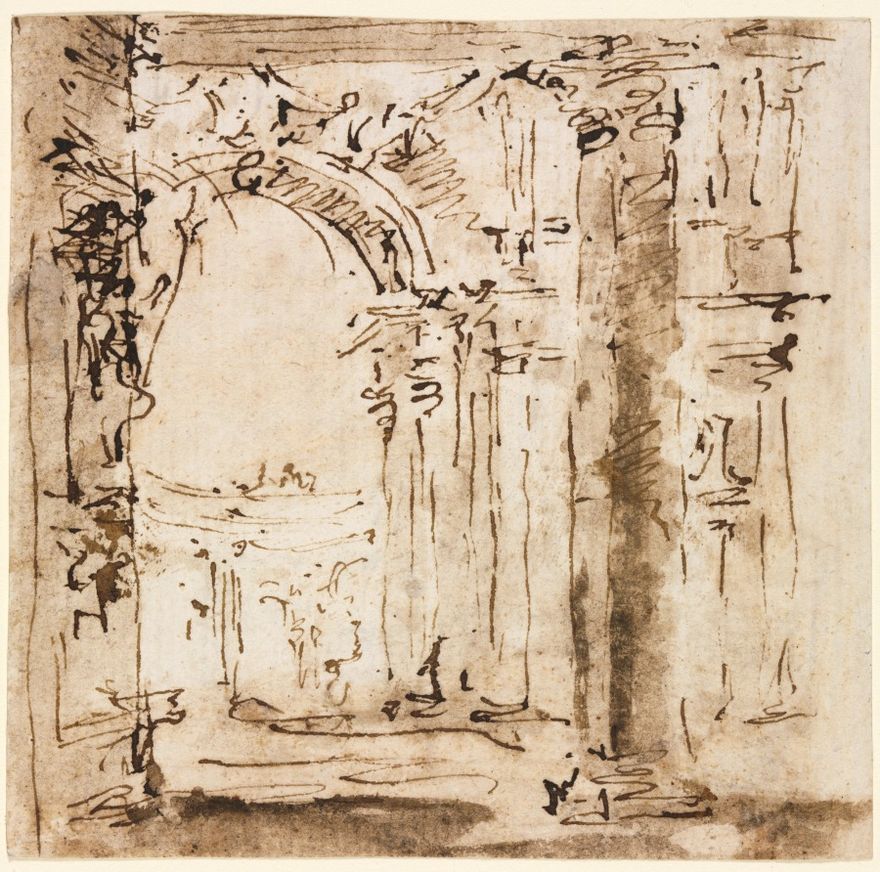 Pair of Drawings: Sketch of the Labyrinth of the Villa Pisani  and Piazza San Marco with Doges' Palace by Francesco Guardi