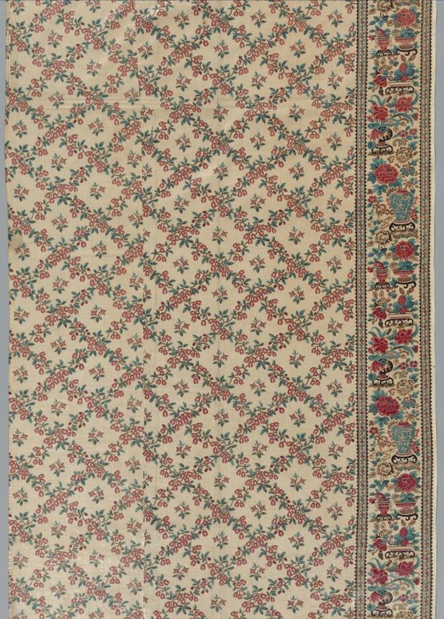 Roller-Printed Glazed Chintz with Flower and Vase Design by Unknown artist