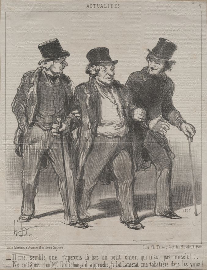 It seems to me that I notice a little dog there that is not muzzled!... by Honoré Daumier
