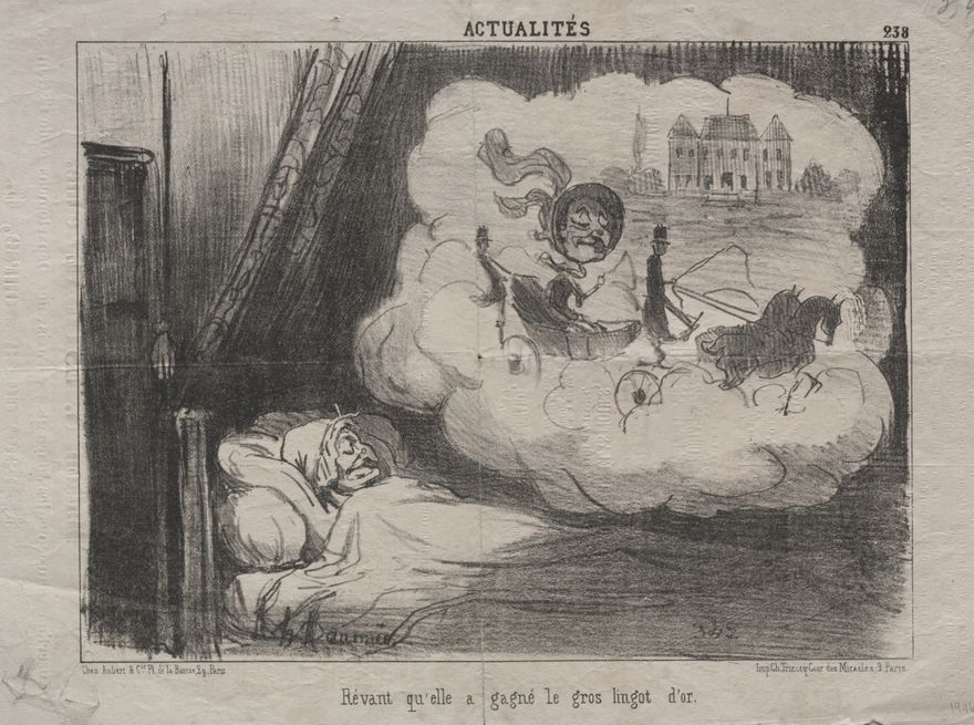 Dreaming that she won the big gold bar by Honoré Daumier