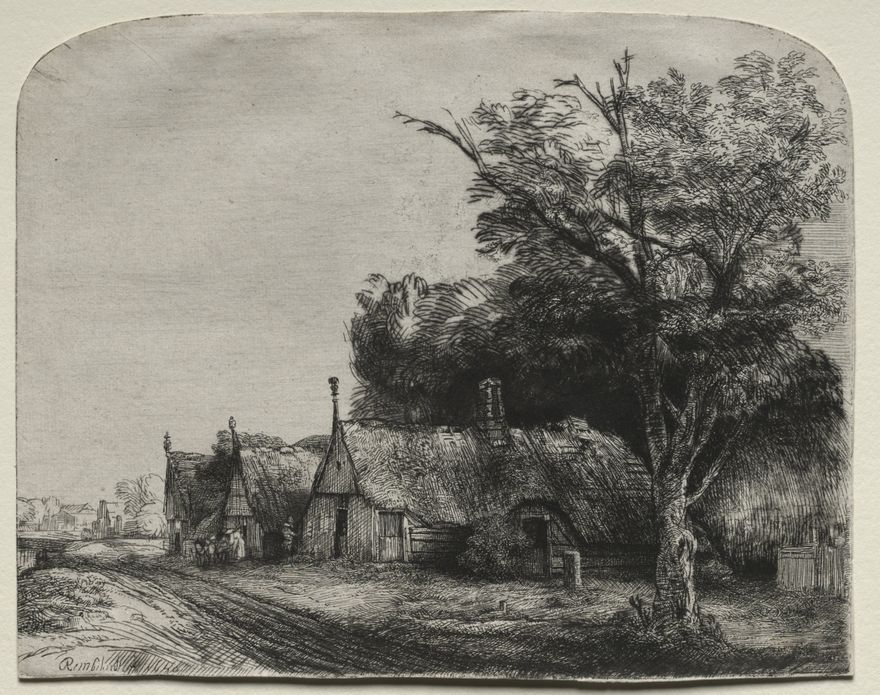 Landscape with Three Gabled Cottages beside a Road by Rembrandt van Rijn