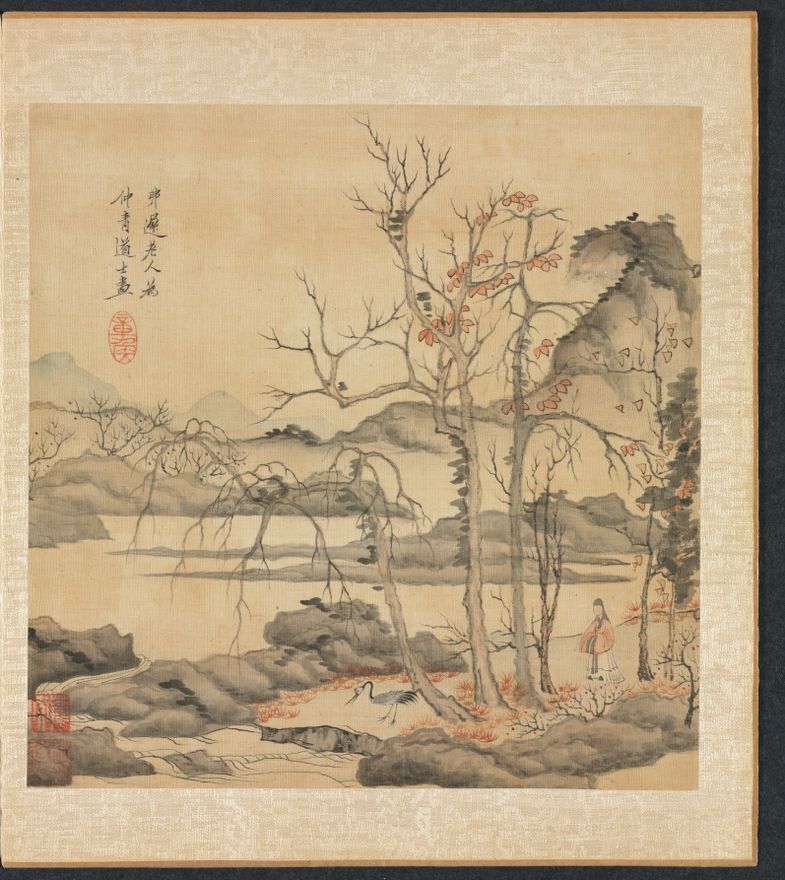 Paintings after Ancient Masters: Daoist and Crane in Autumn Landscape by Chen Hongshou