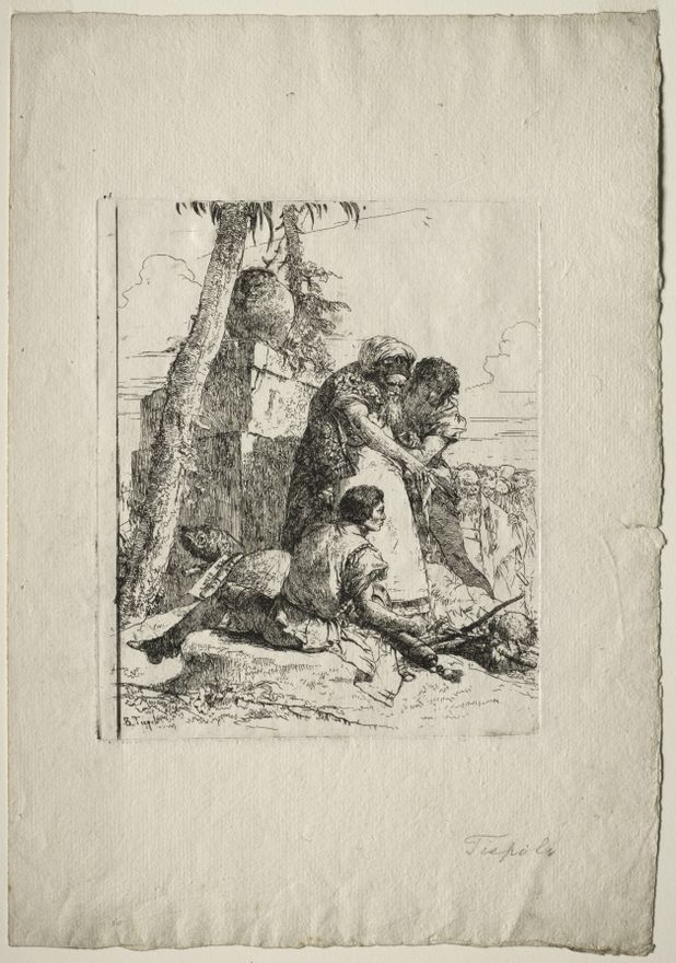Scherzi di Fantasia: Magician Pointing Out a Burning Head to Two Youths by Giovanni Battista Tiepolo