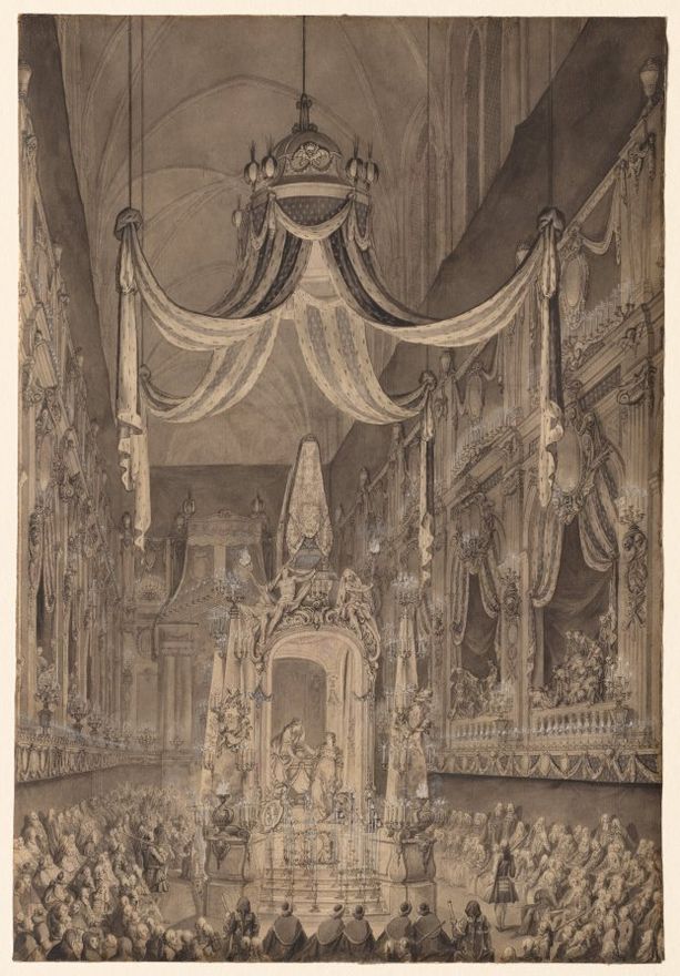 Funeral for Marie-Thérèse of Spain, Dauphine of France, in the Church of Nôtre Dame, Paris, on November 24, 1746 by Charles-Nicolas Cochin