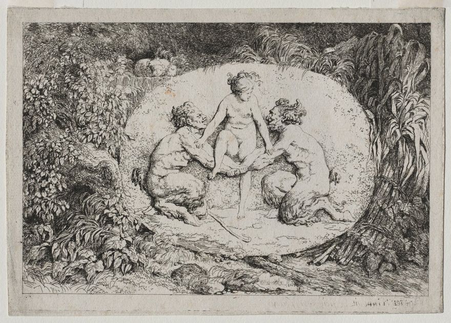 Bacchanales: Nymph Supported by Two Satyrs by Jean-Honoré Fragonard