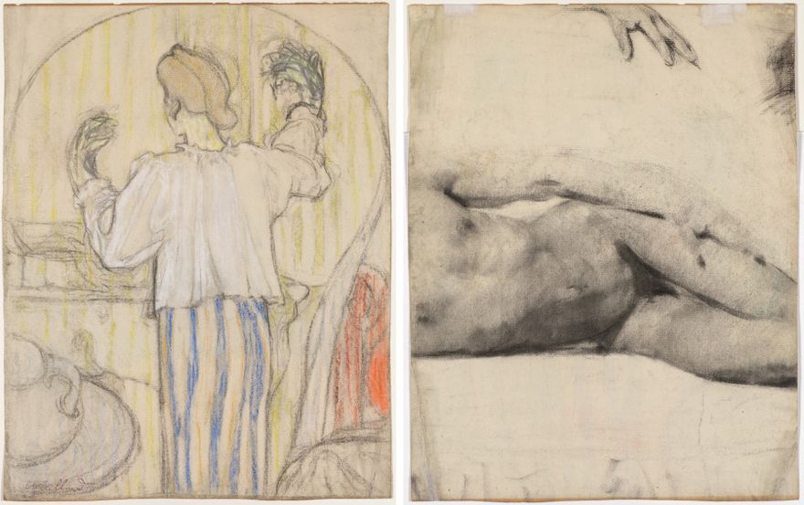 In Front of the Mirror (recto); Reclining Male Nude (verso) by Édouard Vuillard