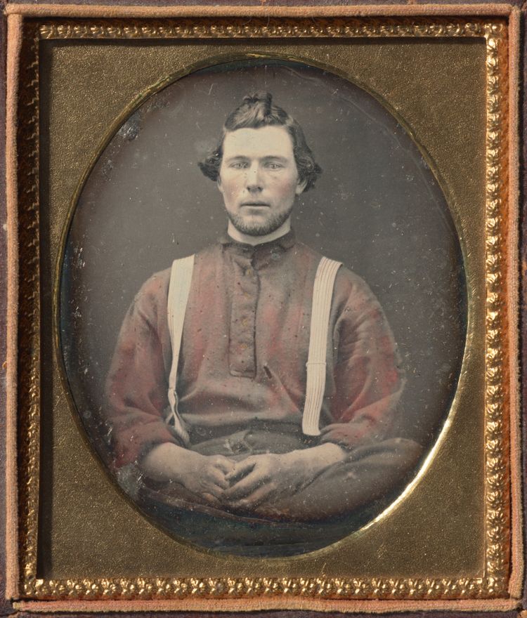 Workman in Red Flannel Shirt and Suspenders by Unknown artist