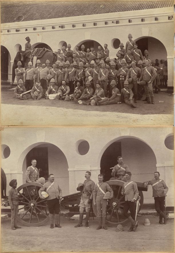 Officers of Elephant Battery, Jhansi (recto); Men of Elephant Battery, Jhansi (verso) by Raja Deen Dayal