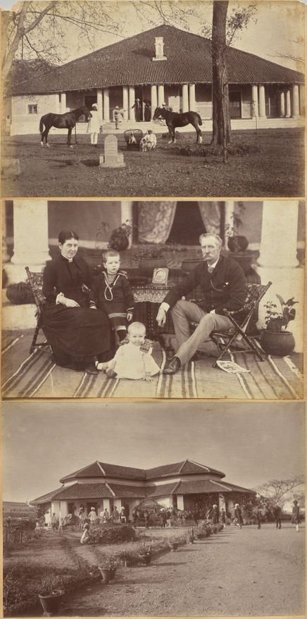 Captain Falkner's Bungalow, Neemuch (recto, top); Col. Carpendale and family, Neemuch (recto, bottom); Major Creagh's home, Mhon (verso) by Raja Deen Dayal