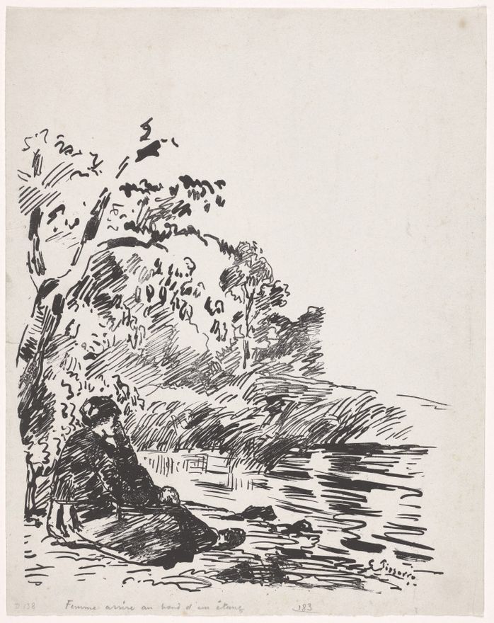 Woman Sitting by a Pond by Camille Pissarro