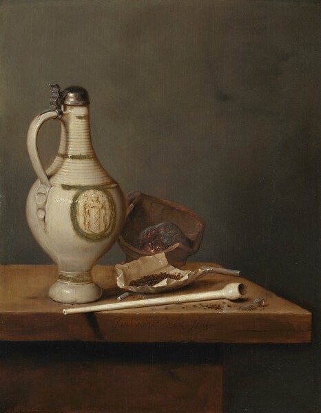 Still Life with Stoneware Jug and Pipe by Jan Jansz van de Velde III