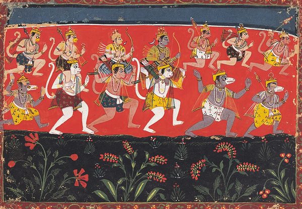 The army on march : with Hanuman carrying Rama on his shoulders across the ocean by Unknown artist