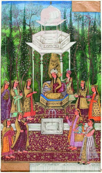 Yusuf and Zulaikha meet in a garden by Muhammad Nadir Samarqandi