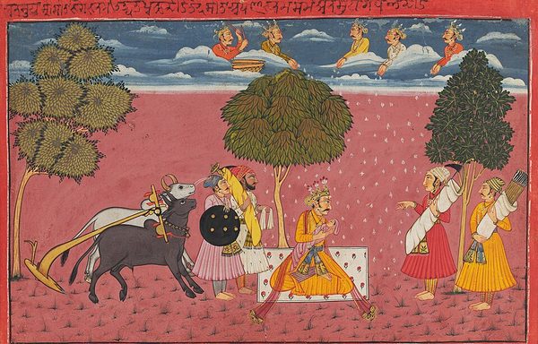 King, Janaka of Mithila carries the infant Sita when ploughing the land by Unknown artist