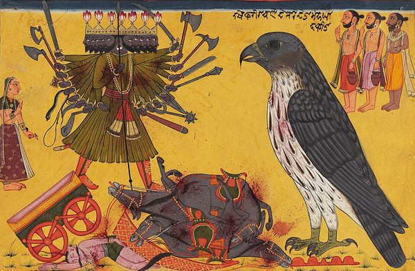 Jatayu attacks Ravana to save Sita and shatters his chariot by Unknown artist