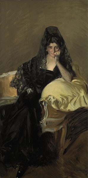 Portrait of Señora de Urcola wearing a black Mantilla by Joaquín Sorolla