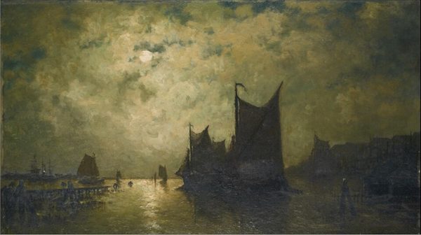 On the Amstel, shimmer of the moon by Egide François Leemans