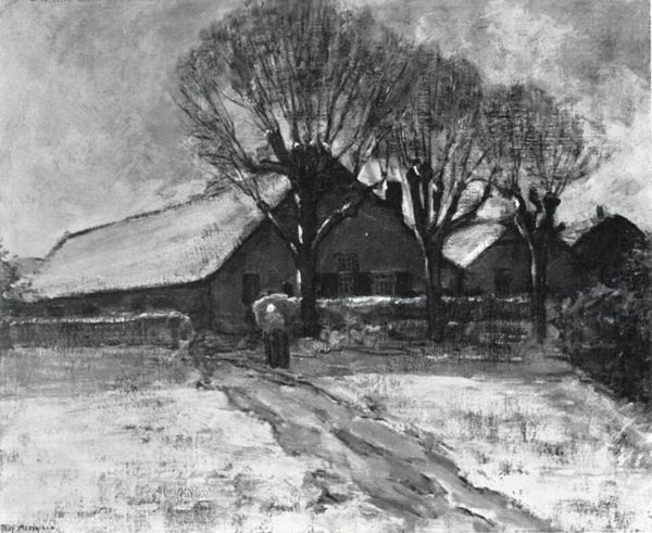 Winter landscape with three farm buildings by Piet Mondrian