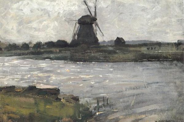 Oostzijdse mill viewed from dock at Landzicht farm by Piet Mondrian
