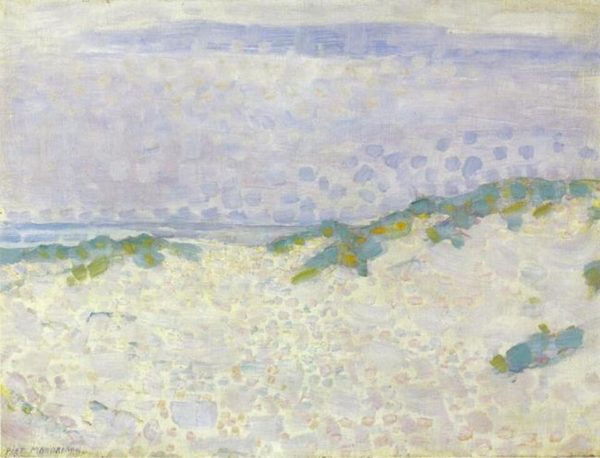 Pointillist study with dunes and sea by Piet Mondrian