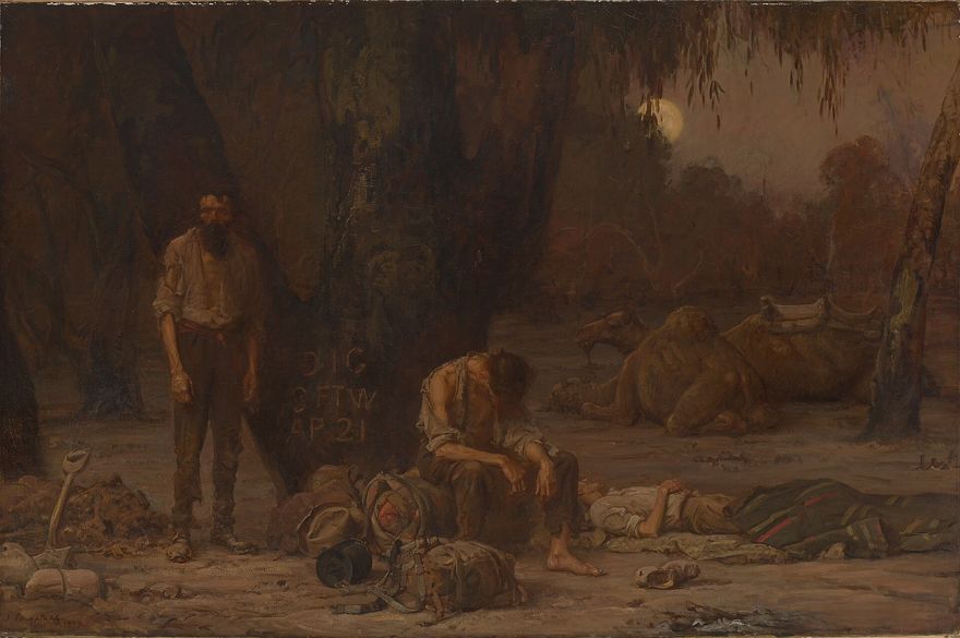 Arrival of Burke, Wills and King at the deserted camp at Cooper's Creek, Sunday evening, 21st April 1861 by John Longstaff
